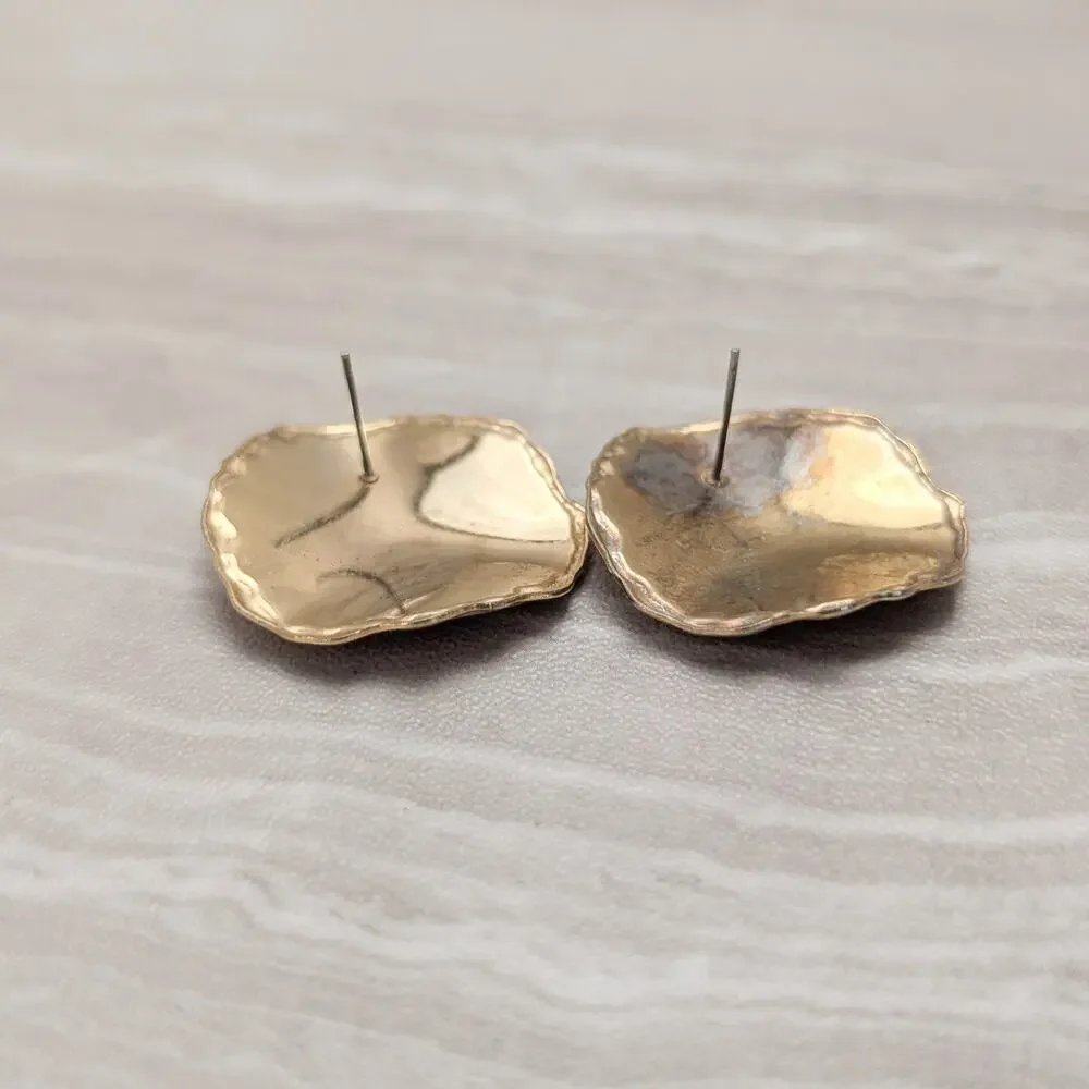 Vintage Stud Earrings Unusual Orange & Gold Tone Large Statement